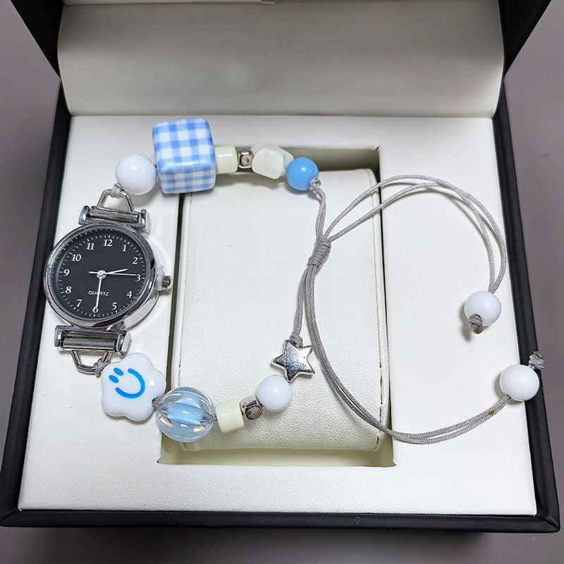 ins Simple and Cute Digital Watch DIY Blue Small Square Woven Watch for Girls, Chanel Style Bracelet Watch