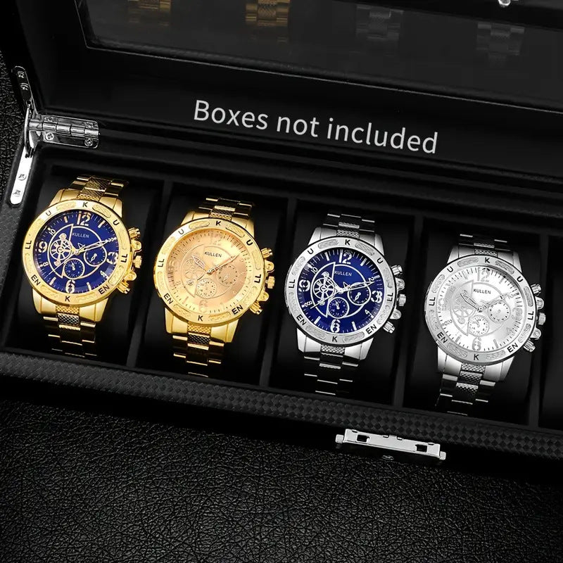 2025Foreign Trade Hot-Selling Men's Fake Three-Eye Watch Steel Band Fashion Business Quartz Watch Men's Watch Wholesale