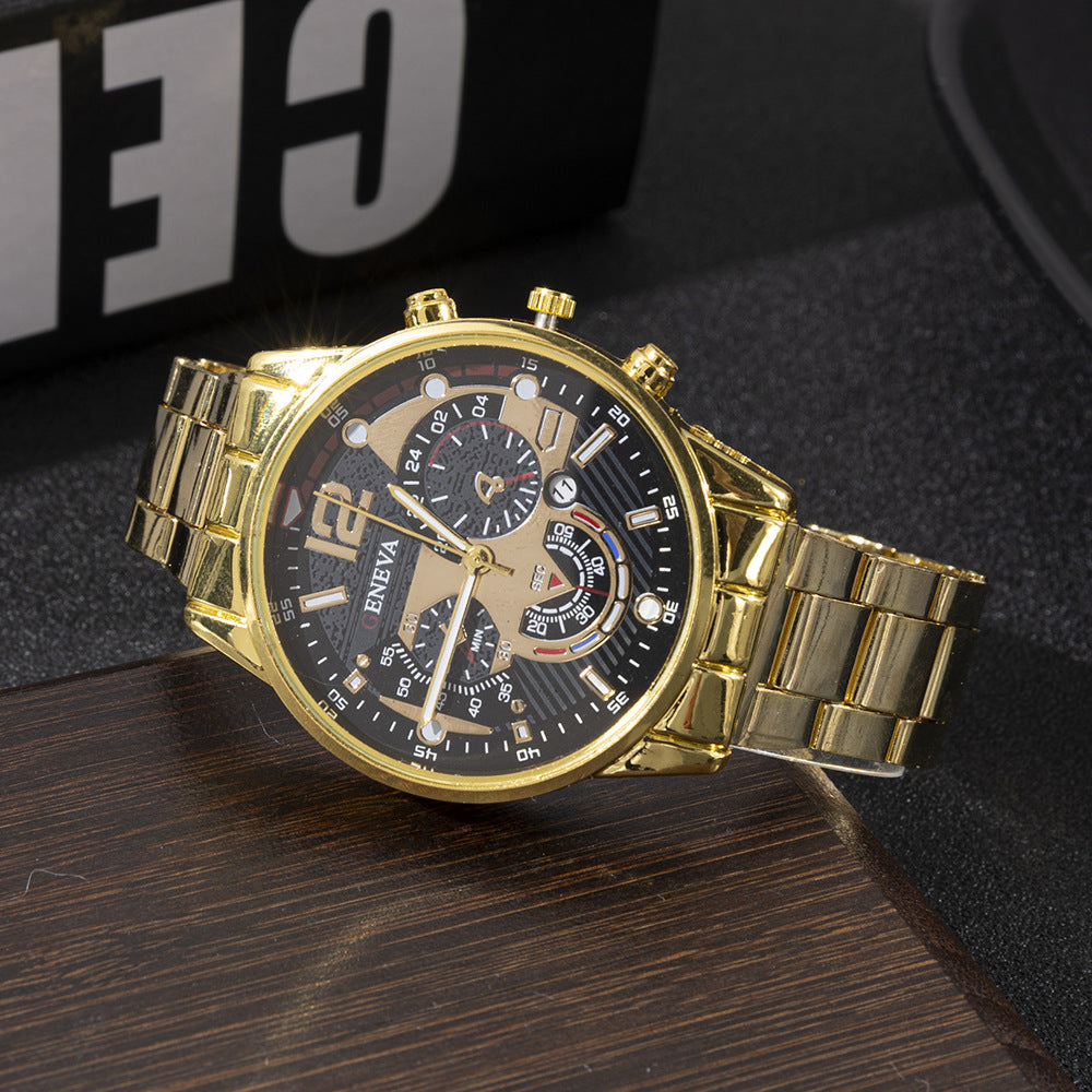 Factory Direct Cross-Border Hot-Selling Men's Fashion Stainless Steel Band Calendar Quartz Watch