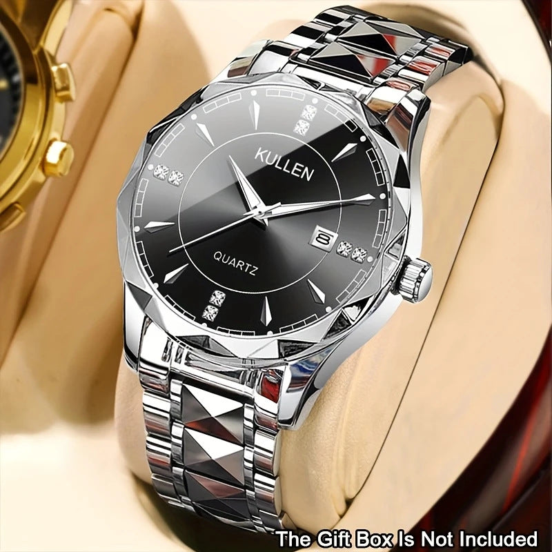 Cross-border Hot-Selling Men's Watch High-End Non-Mechanical Business Calendar Steel Band Watch High-End Men's Watch