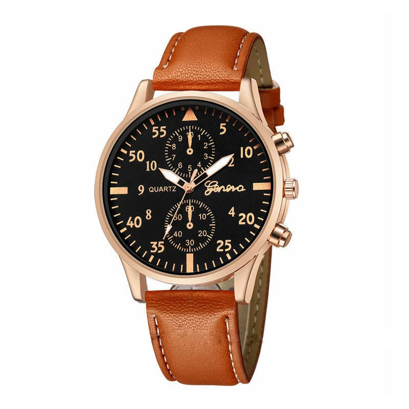 European and American fashion men's business watch Hot-selling Black Case Quartz Men's Belt Watch PU Men's Casual Leather Strap Watch