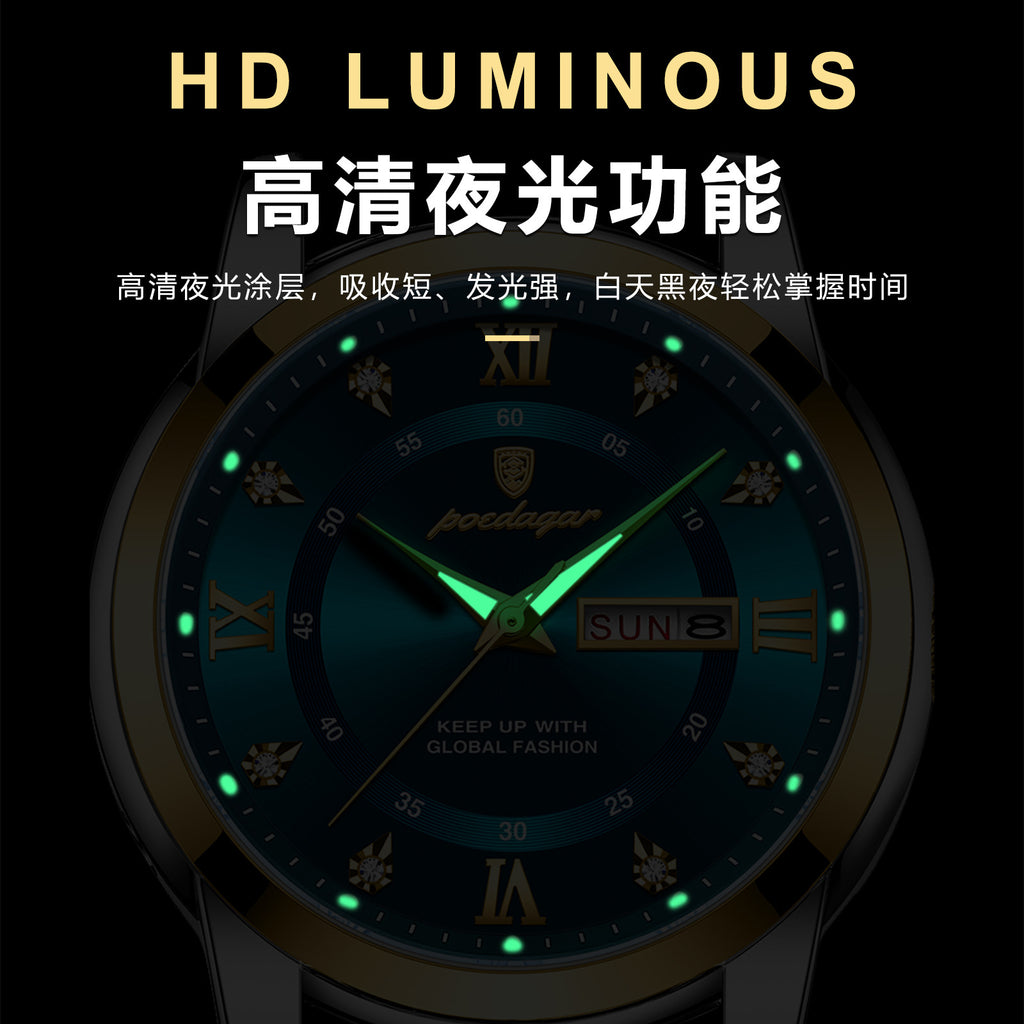 Swiss Brand Waterproof New Men's Watch Dual Calendar Luminous Quartz Watch Live Export Hot Item Dropshipping
