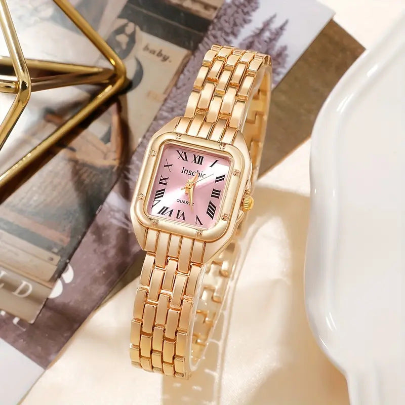 Cross-Border Hot-Selling Watch for Women, High-End Glass Quartz Watch, Fashionable Automatic Small Square Ladies' Watch