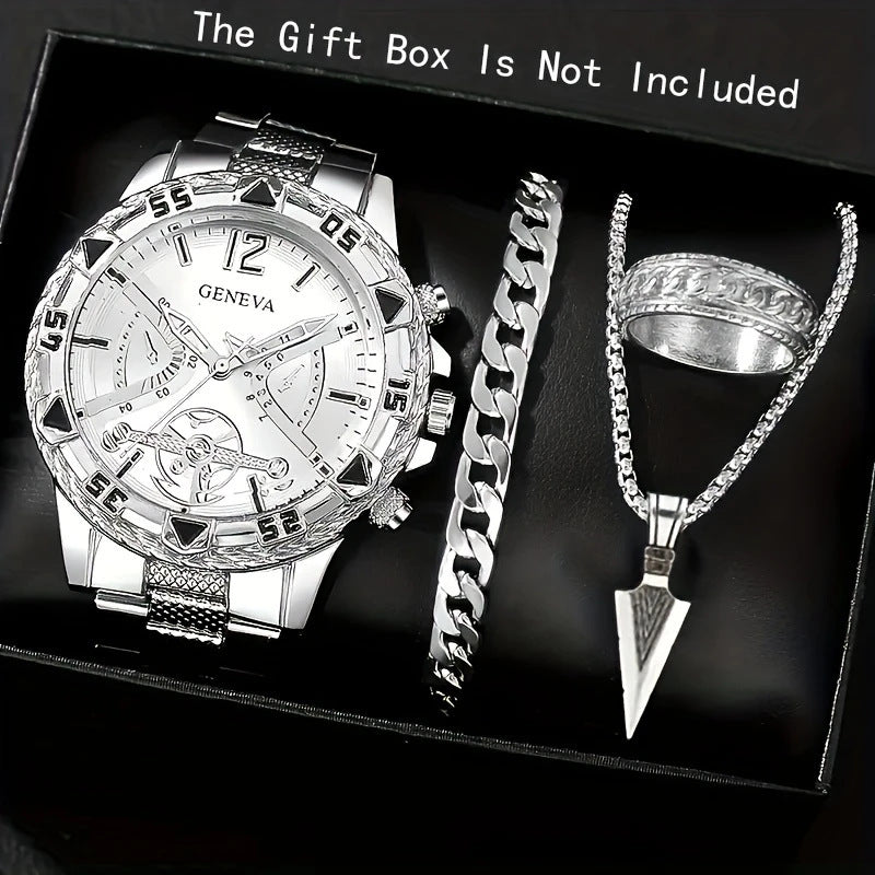 Southeast Asia Cross-Border Men's Watch Set Wholesale Steel Band Watch Men's Trendy Fashion Quartz Watch Men's Watch