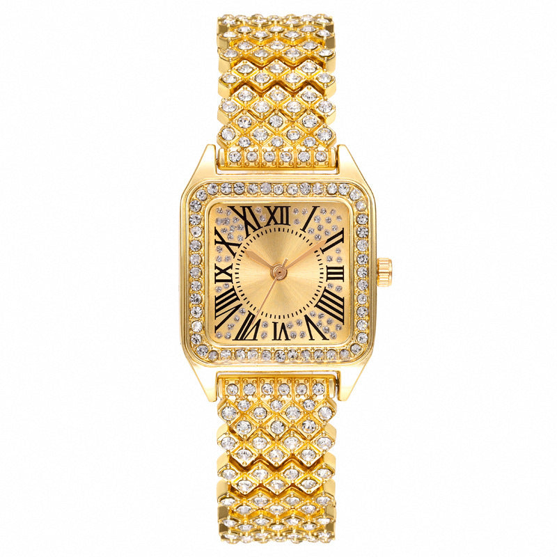 2025Foreign Trade Hot-Selling Women's Watch Square Diamond-Studded Fashion Women's Quartz Watch Square Roman Numeral Watch