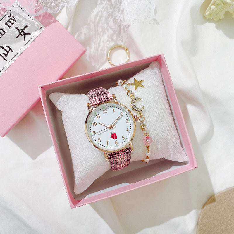 Japanese Style Cute Strawberry Luminous Women's Watch Spring Summer Simple Versatile Elementary and Middle School Soft Girl Campus Style Women's Watch
