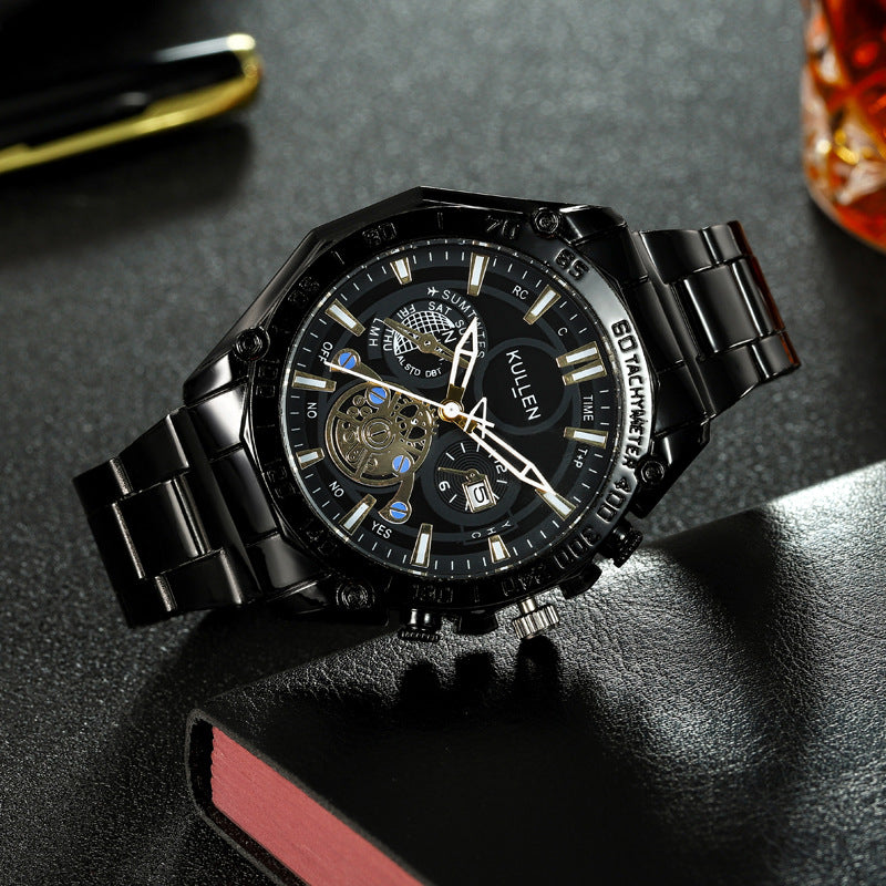 Cross-Border Hot-Selling Men's Watch Steel Band Calendar Watch Business Men's Watch Non-Mechanical High-End Men's Watch