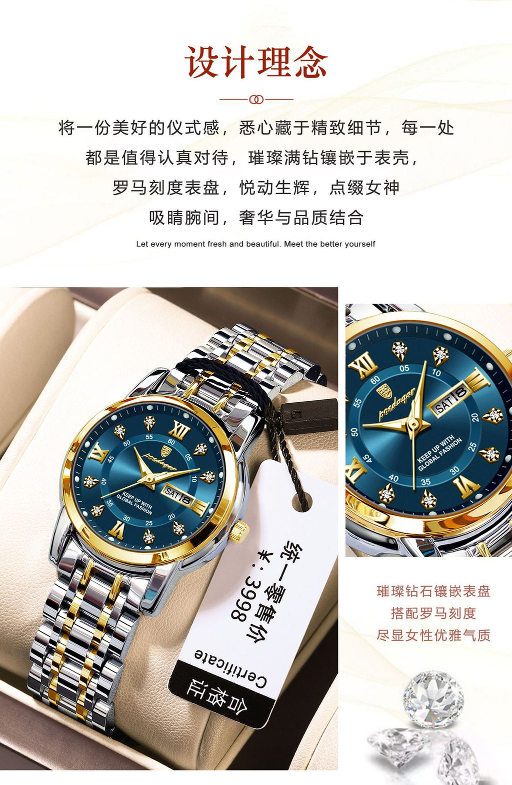 Swiss Brand Women's Watch New Waterproof Luminous Dual Calendar Wristwatch Female Live Export Hot Sale One Piece Dropshipping