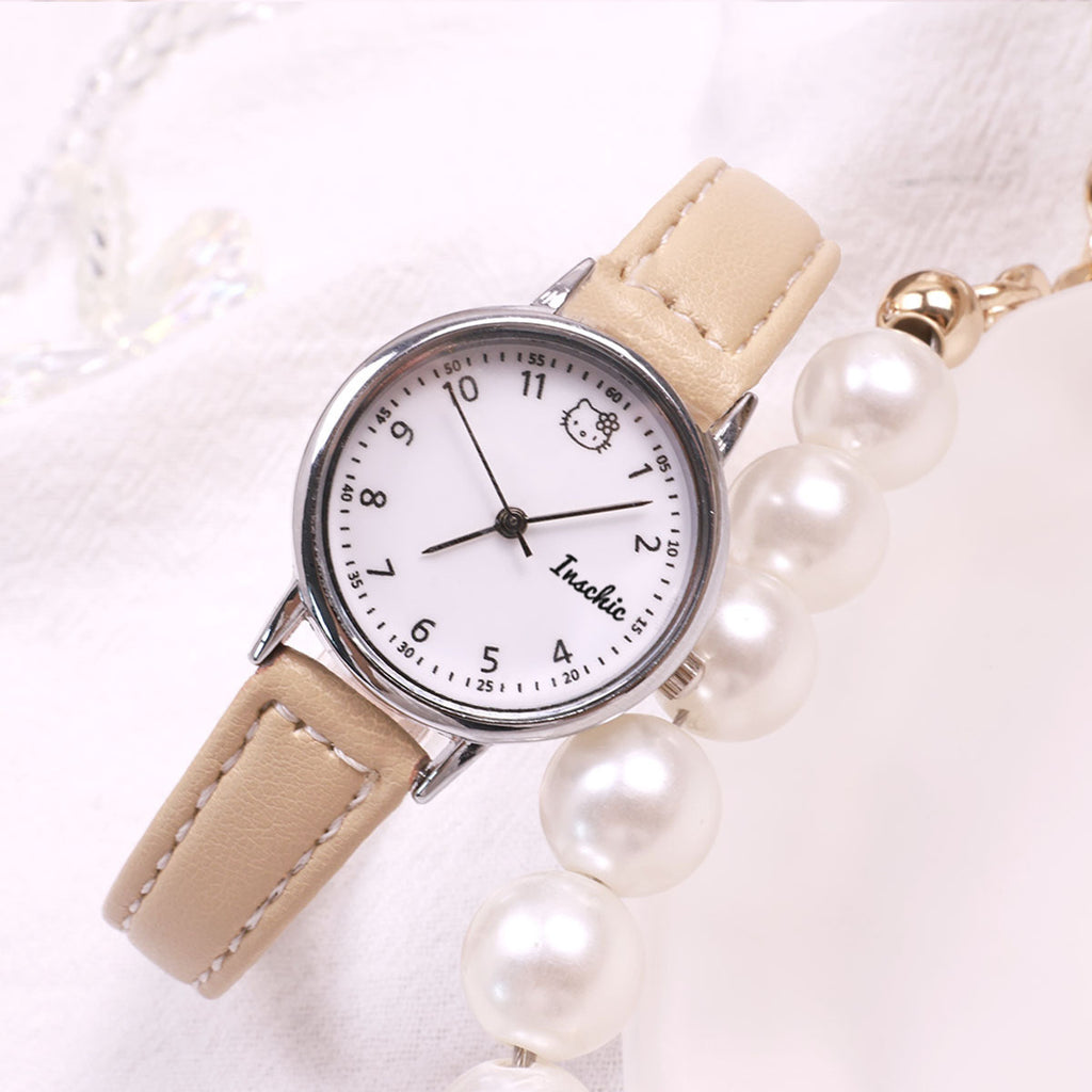 Factory Direct Sales Women's Watch Small Dial Imitation Leather Thin Strap Junior High School Student Exam Special KT Cat Watch for Women
