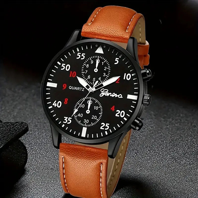 Foreign Trade Men's Watch High-End Hong Kong Style Fashion Wristwatch Fashion Versatile Quartz Watch High-End Watch Men's Watch Set