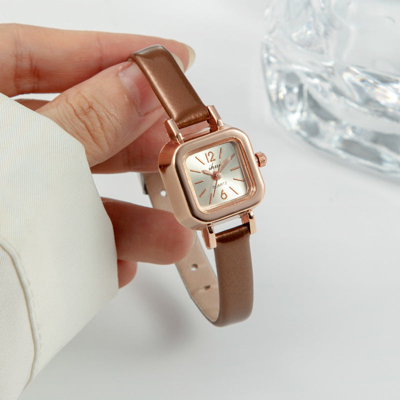 Women's Watch Korean Version Light Luxury Thin Strap Small Square Watch Artistic Retro Elegant Women's Watch High-Value Quartz Watch for Girls