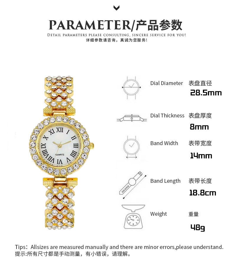 Cross-Border Hot-Selling Alloy Women's Bracelet Watch with Diamonds Trendy Decorative Watch Women's High-End Quartz Watch