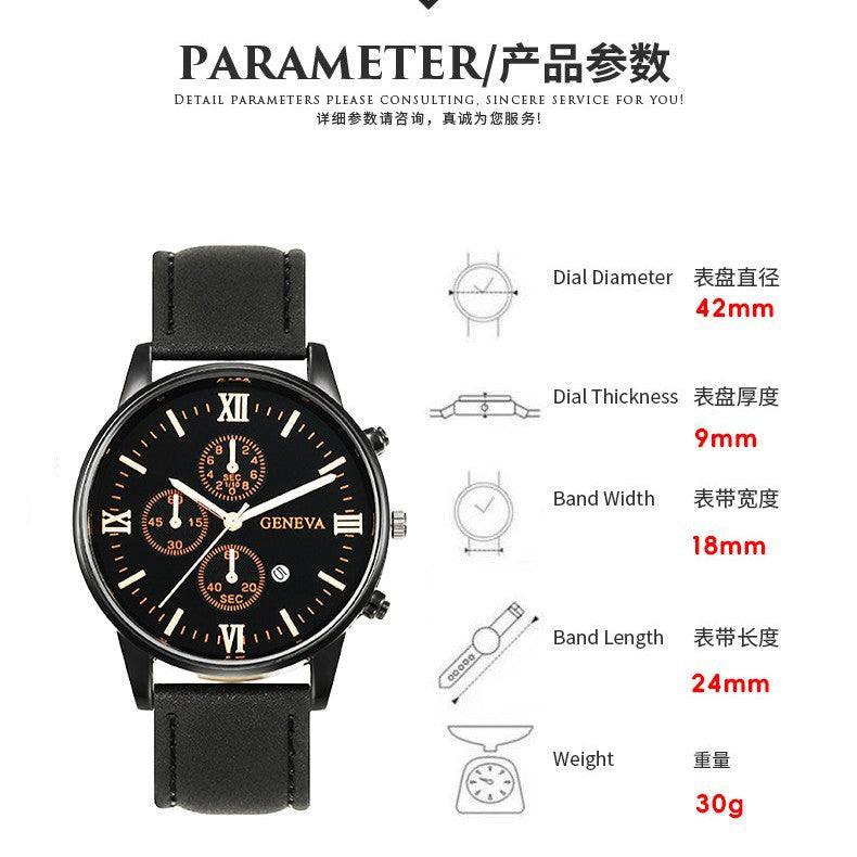 Factory In-Stock Men's Watch Business Simple Fashion with Calendar Quartz Watch Leather Strap Men's Watch High-End Wholesale