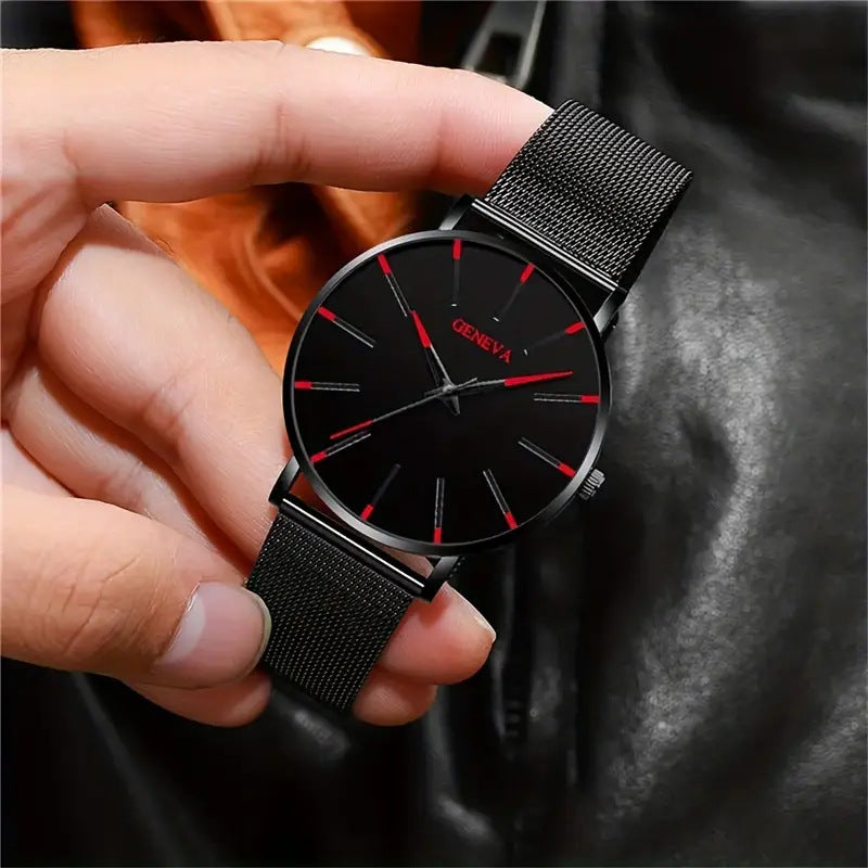 Cross-border Watch Set Business High-end Men's Watch Mesh Strap Glass Quartz Watch Men's Watch Cross-border Wholesale