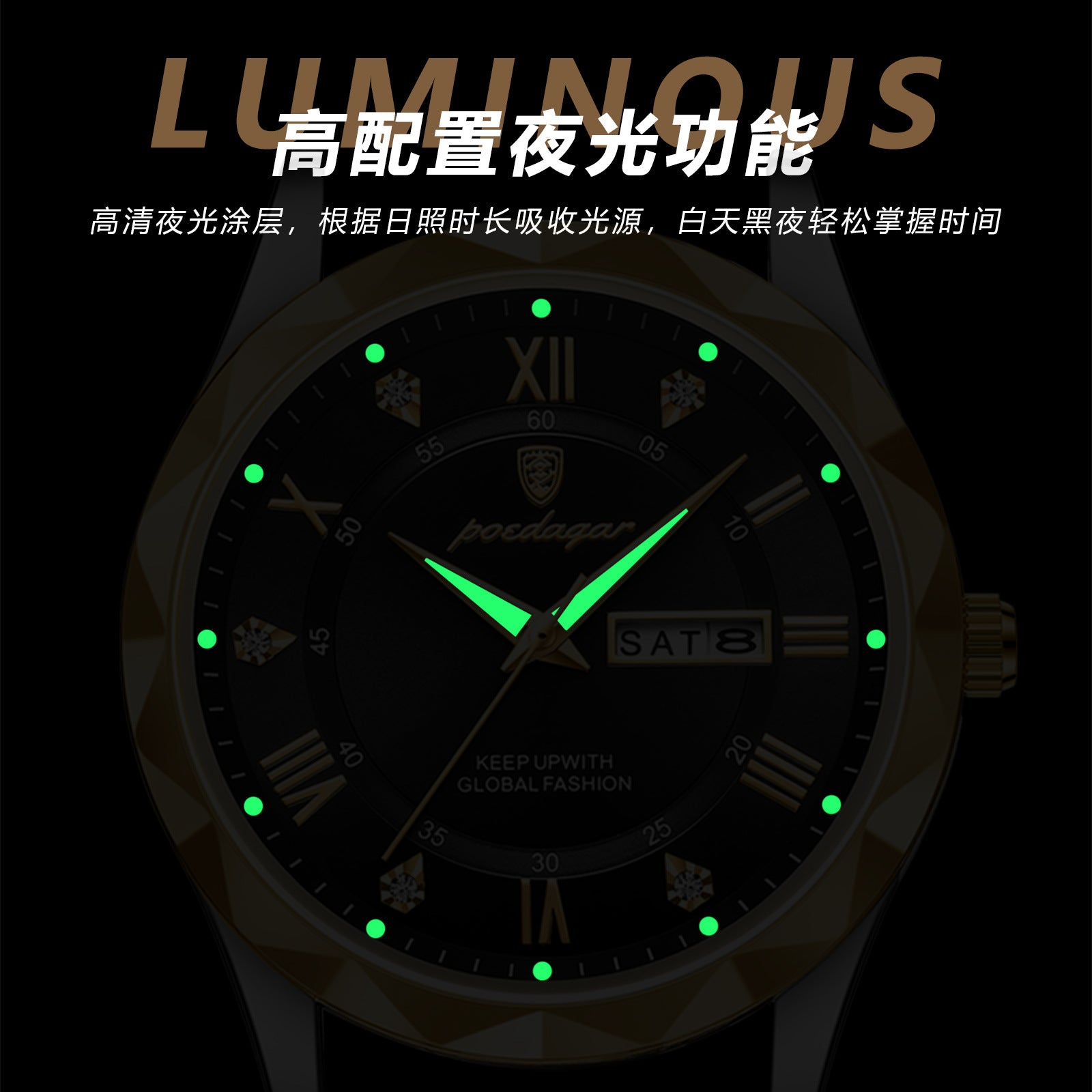 Swiss Brand Waterproof Luminous New Men's Watch Leather Strap Quartz Watch Live Streaming Foreign Trade Hot Item Dropshipping