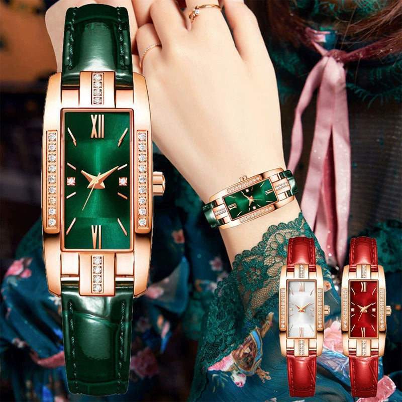 Elegant Women's Watch Simple Diamond Watch Niche Retro Student Green Watch Niche Women's Watch Simple Fashion Quartz Watch