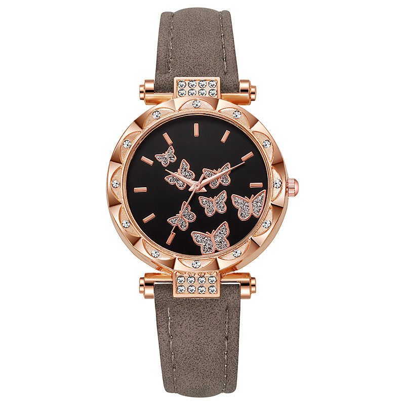Cross-Border Hot-Selling Belt Women's Watch Wholesale Personality Fashion Butterfly Quartz Watch Female Student Exam Wristwatch