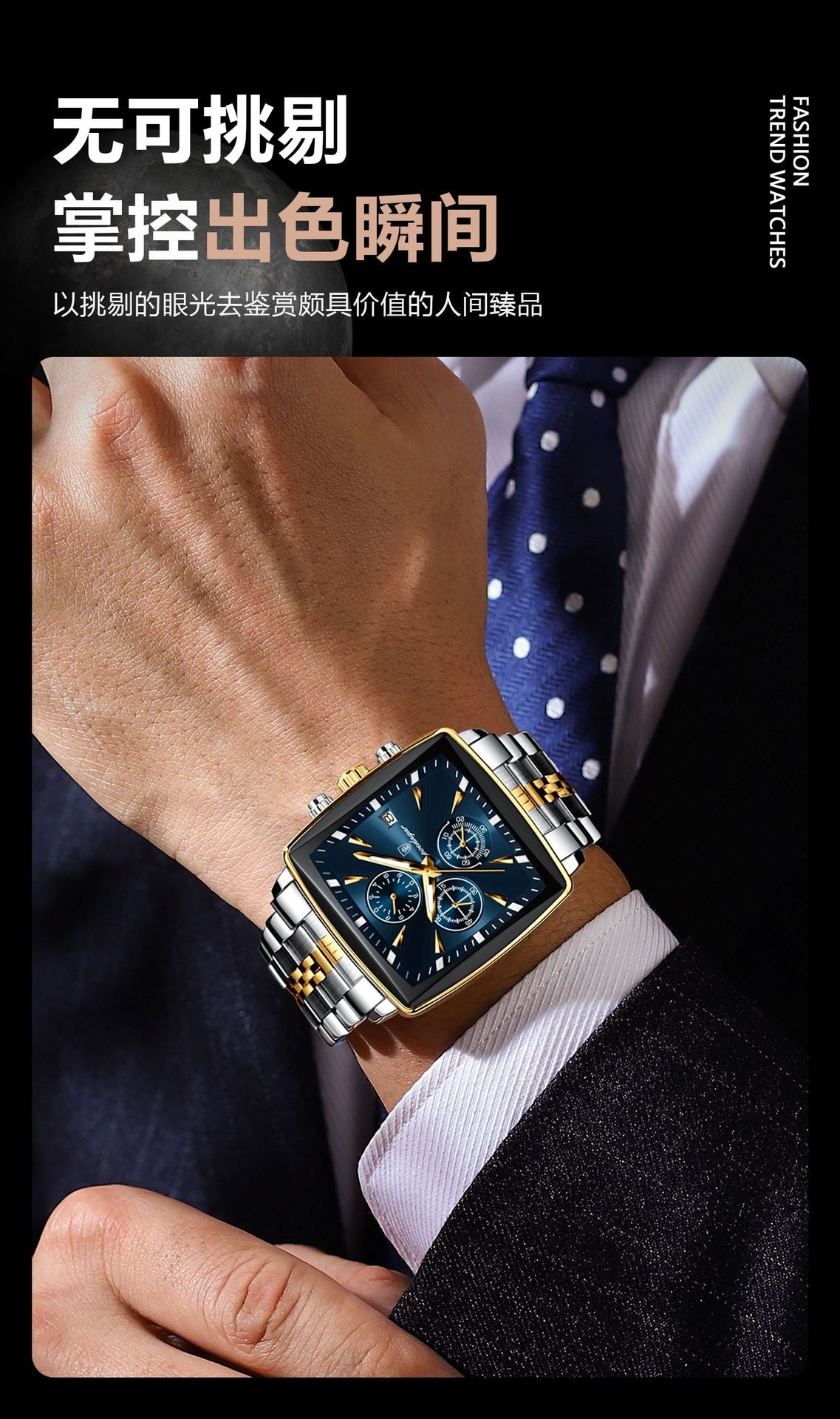 Swiss Brand New Square Men's Watch Multifunctional Business Quartz Watch Live Streaming Export Hot Item Dropshipping