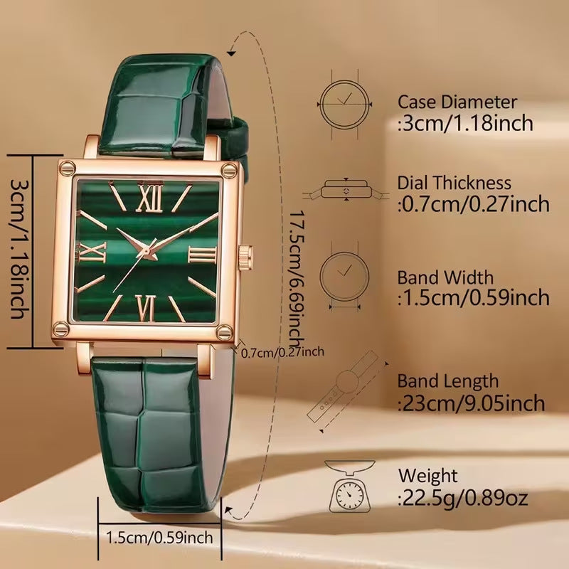 Women's Watch Fashionable Simple Square Leather Strap Quartz Watch Hot-Selling Retro High-End Roman Numeral Watch