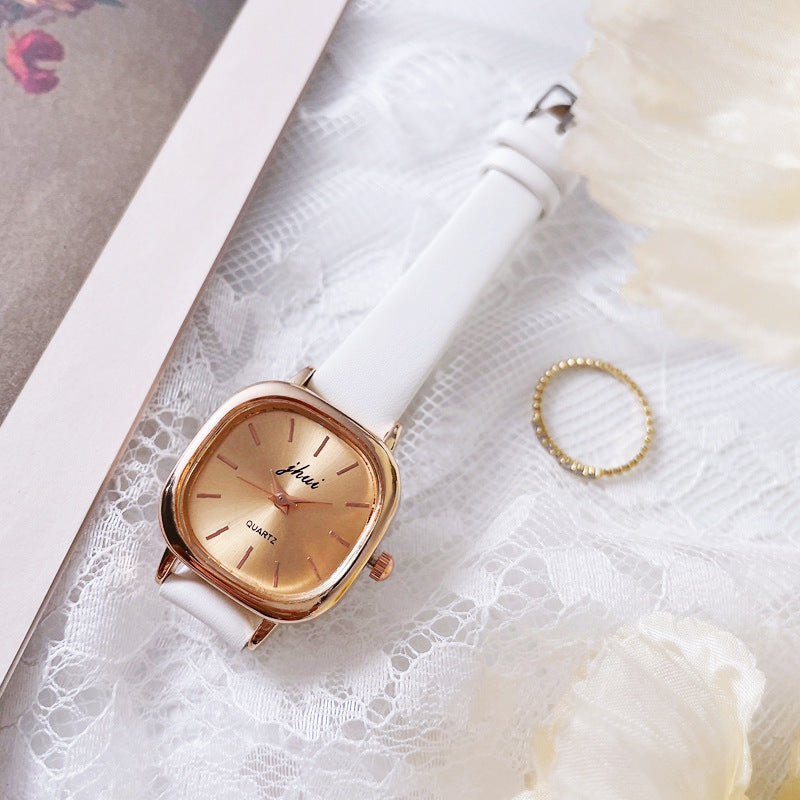 Small Sugar Cube Watch for Women ins Korean Style Simple Watch for Female Students, Compact Dial, Elegant Vintage Quartz Watch