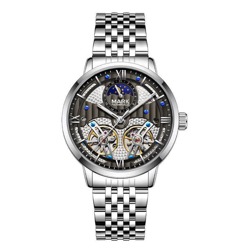 Mark Huafei/Mark Fairwhale Fully Automatic Men's Mechanical Watch with Steel Band and Dual Flywheel for Export