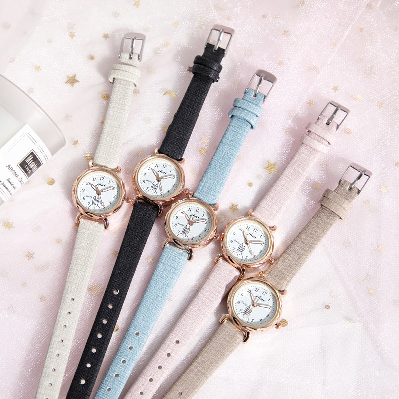 Watch for Girls Small Dial Rhombus Cute Rabbit Watch for Middle and High School Students ins Elegant Women's Wristwatch