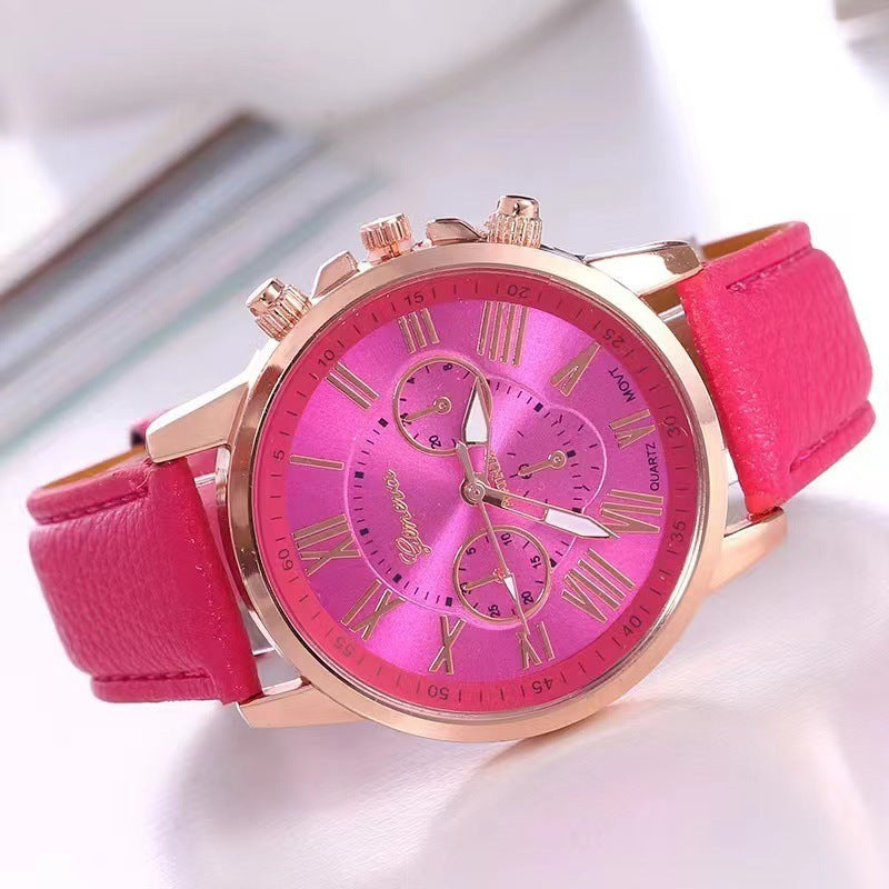 Source Factory Women's Leather Strap Watch Geneva Quartz Watch Leather Strap Fashion Women's Watch Scale Men's Watch