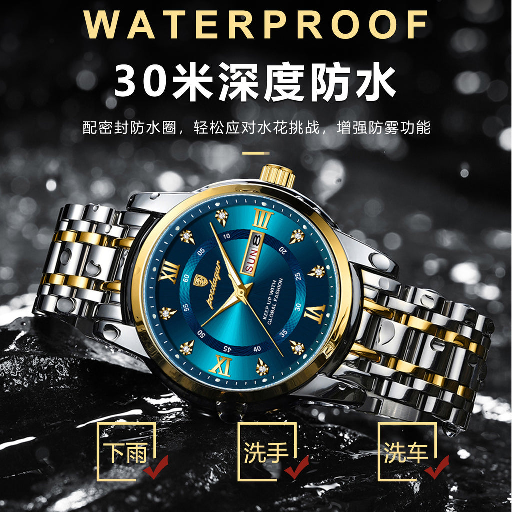 Swiss Brand Waterproof New Men's Watch Dual Calendar Luminous Quartz Watch Live Export Hot Item Dropshipping