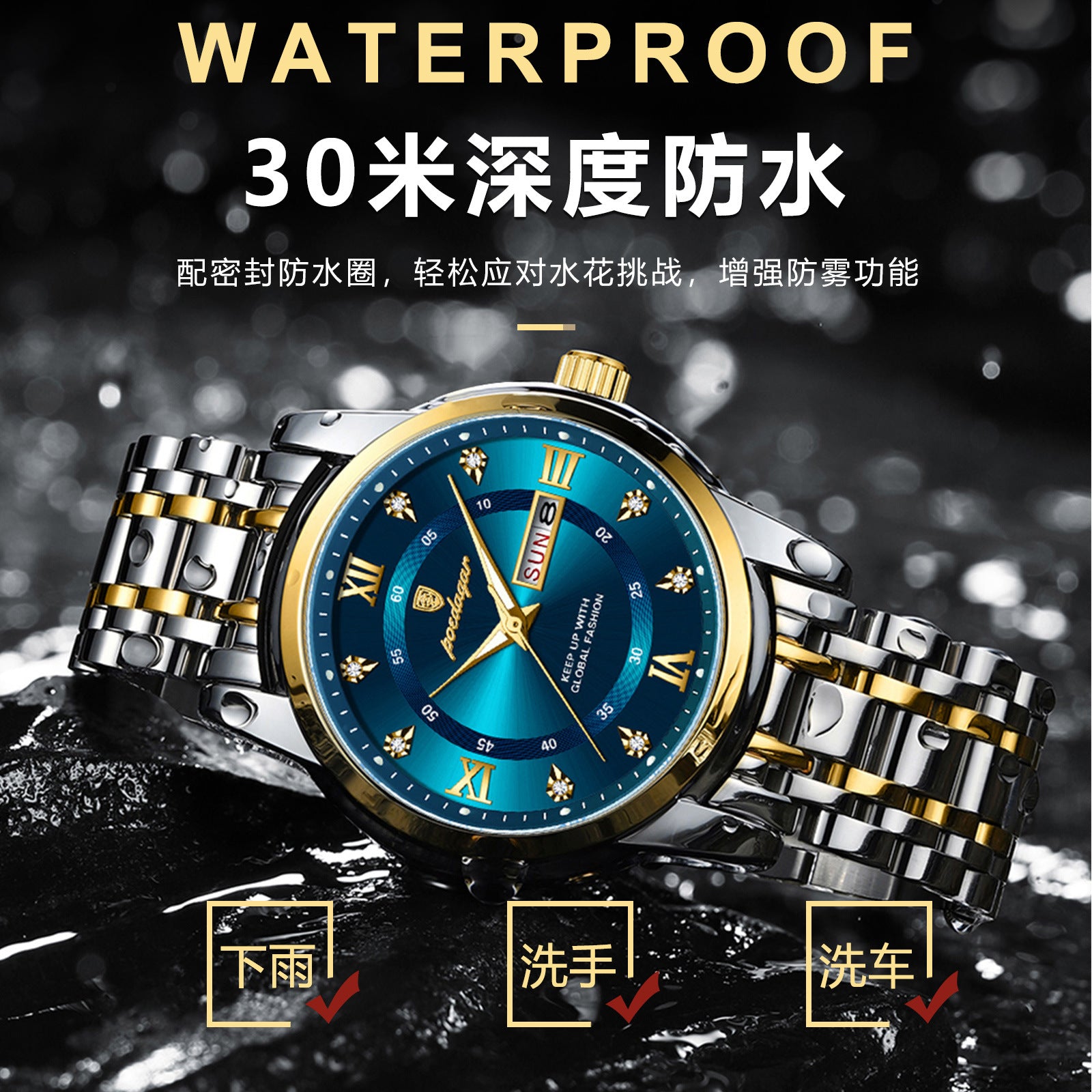 Swiss Brand Waterproof New Men's Watch Dual Calendar Luminous Quartz Watch Live Export Hot Item Dropshipping
