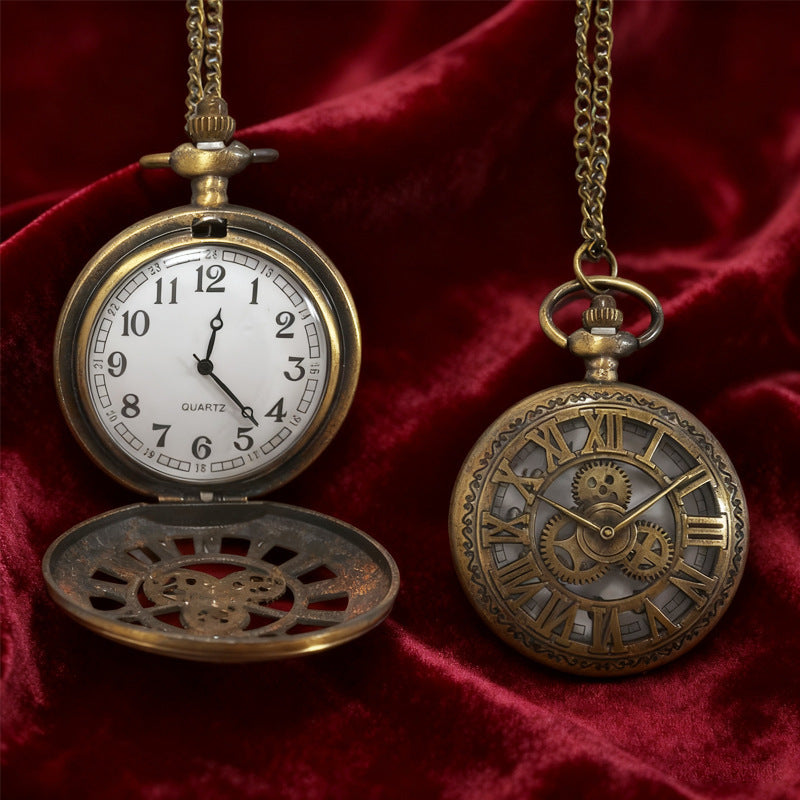 Vintage Flip Pocket Watch Classic Collection Gift for Men and Women Necklace Quartz Watch Large Numbers Elderly Hanging Watch Quartz Watch