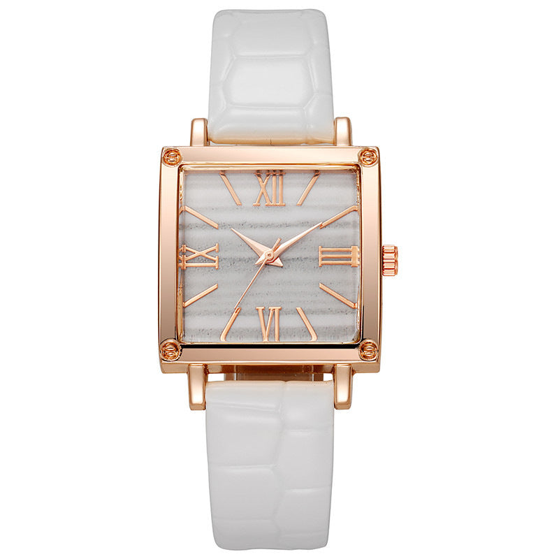 Women's Watch Fashionable Simple Square Leather Strap Quartz Watch Hot-Selling Retro High-End Roman Numeral Watch