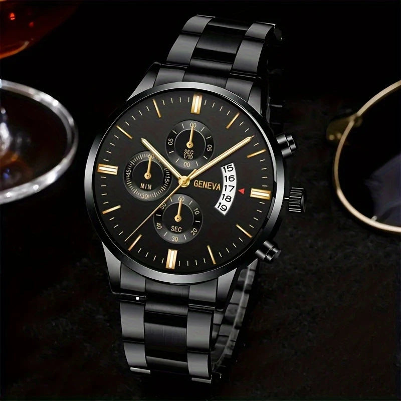 Foreign Trade Hot-Selling Business Fashion Three-Eye Calendar Men's Watch Steel Band Glass Quartz Watch Wholesale