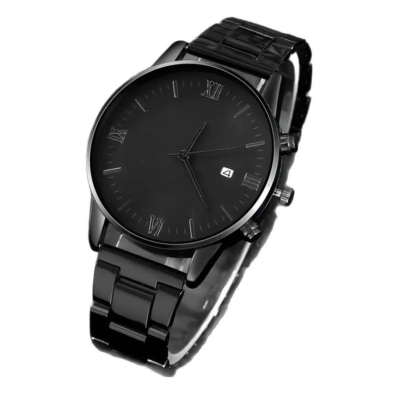 Men's Fashion Trend Roman Numeral Watch Minimalist Black Dial Round Calendar Quartz Watch Wholesale