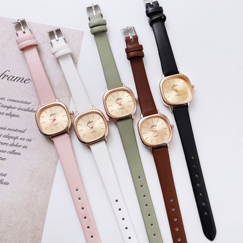 Small Sugar Cube Watch for Women ins Korean Style Simple Watch for Female Students, Compact Dial, Elegant Vintage Quartz Watch