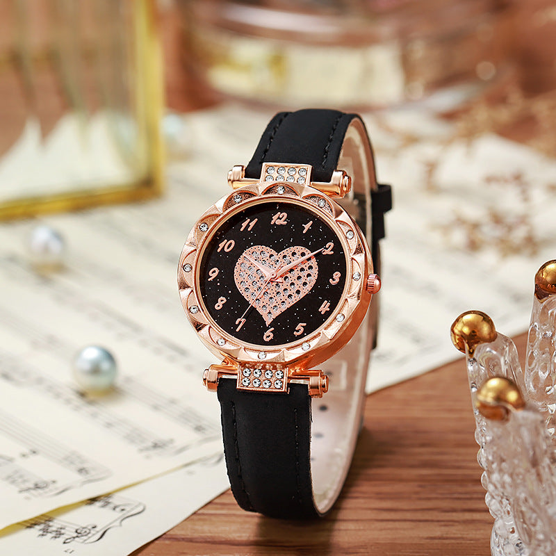 Cross-Border Hot-Selling Southeast Asian Women's Watch Big Heart Casual Decorative Watch for Girls with Diamond Inlay Wholesale