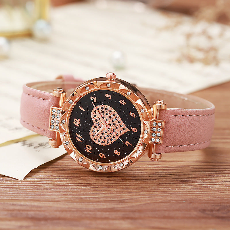 Cross-Border Hot-Selling Southeast Asian Women's Watch Big Heart Casual Decorative Watch for Girls with Diamond Inlay Wholesale