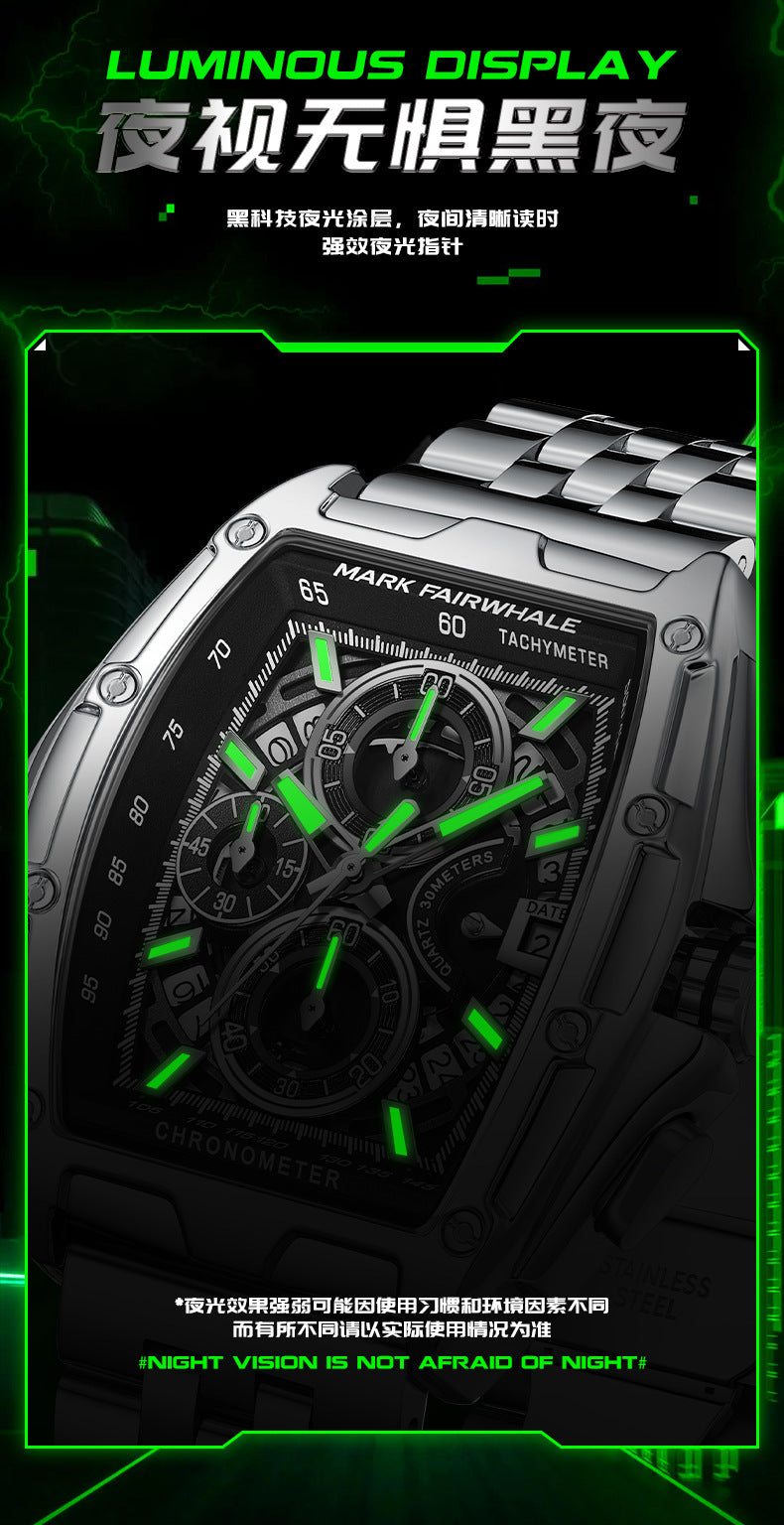 Mark Huafei Mark Fairwhale Brand multifunctional luminous chronograph skeleton hot-selling waterproof quartz watch