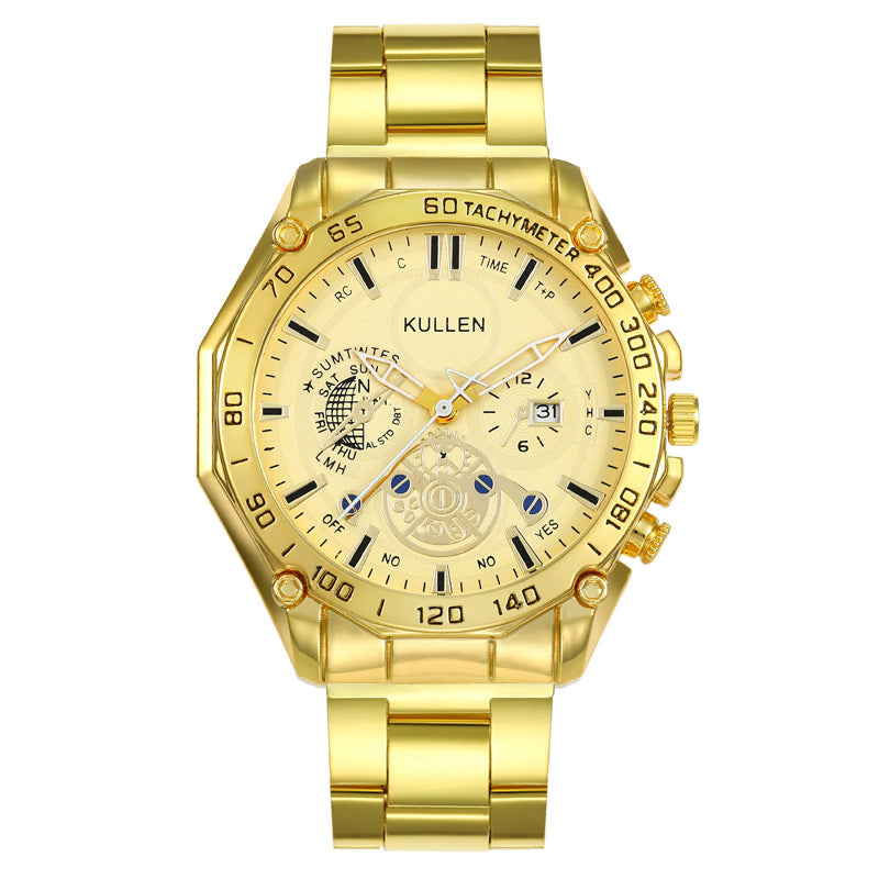 Cross-Border Hot-Selling Men's Watch Steel Band Calendar Watch Business Men's Watch Non-Mechanical High-End Men's Watch