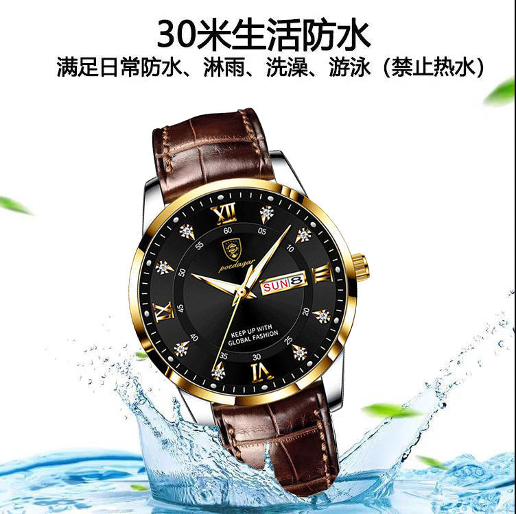 Bodaga New Waterproof Luminous Dual Calendar Men's Watch Ultra-thin Quartz Wristwatch Live Streaming AliExpress Hot Item