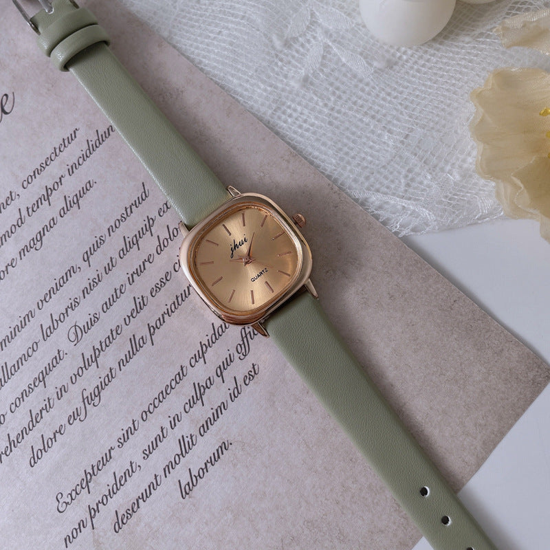 Small Sugar Cube Watch for Women ins Korean Style Simple Watch for Female Students, Compact Dial, Elegant Vintage Quartz Watch