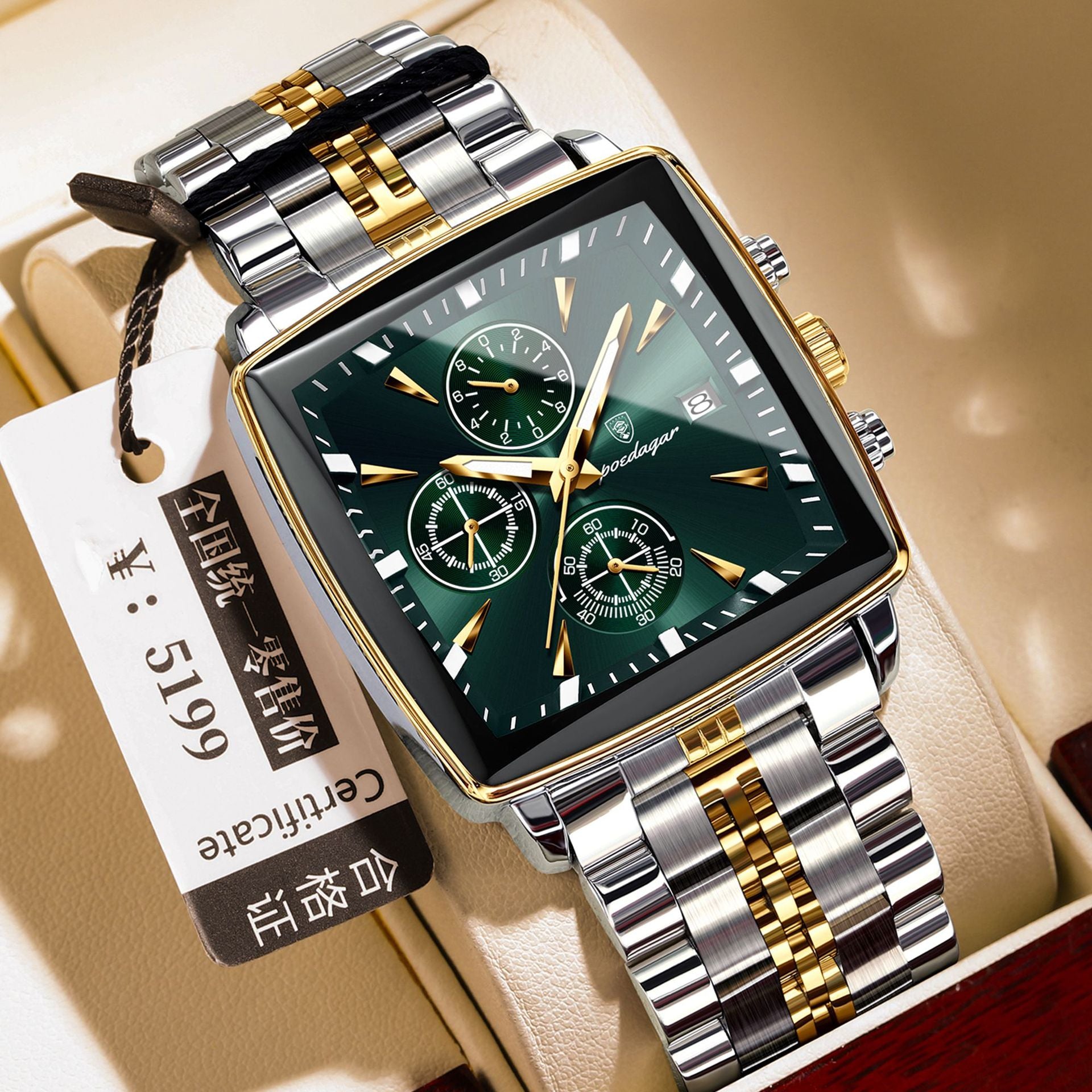 Swiss Brand New Square Men's Watch Multifunctional Business Quartz Watch Live Streaming Export Hot Item Dropshipping