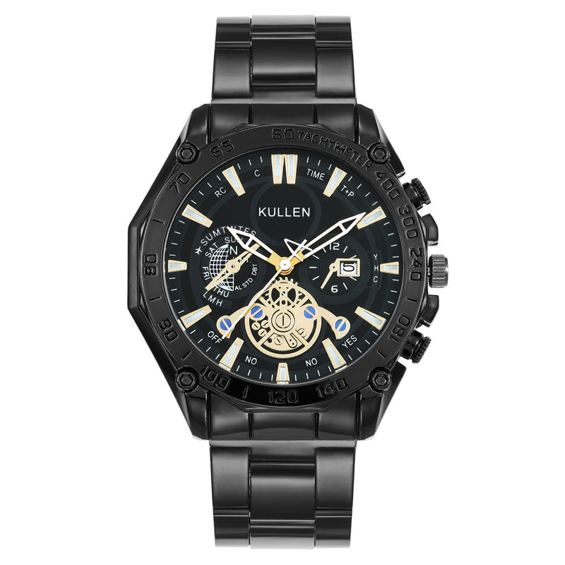 Cross-Border Hot-Selling Men's Watch Steel Band Calendar Watch Business Men's Watch Non-Mechanical High-End Men's Watch