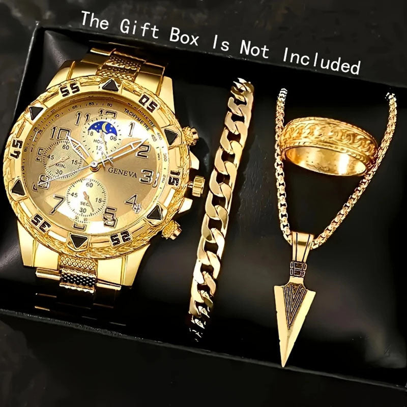 Cross-border Hot-Selling Men's Watches+Jewelry Set High-end Men's Business Watch Gift Four-piece Set Watch
