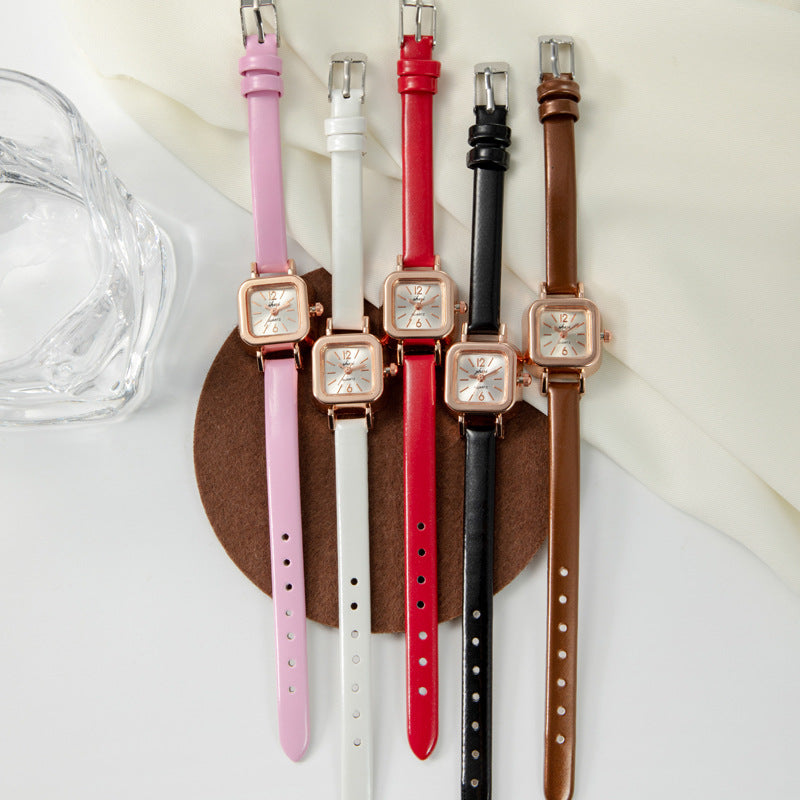 Women's Watch Korean Version Light Luxury Thin Strap Small Square Watch Artistic Retro Elegant Women's Watch High-Value Quartz Watch for Girls