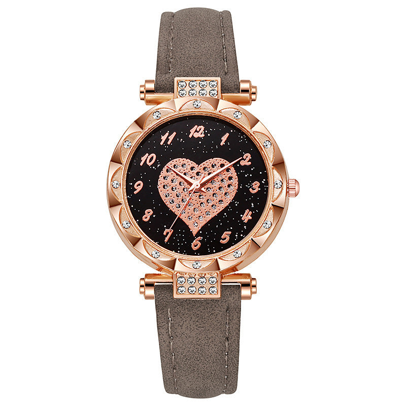 Cross-Border Hot-Selling Southeast Asian Women's Watch Big Heart Casual Decorative Watch for Girls with Diamond Inlay Wholesale