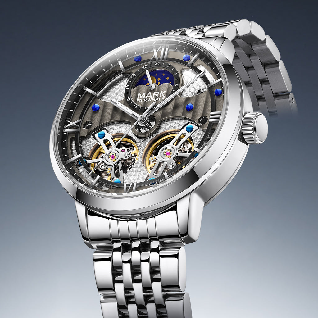 Mark Huafei/Mark Fairwhale Fully Automatic Men's Mechanical Watch with Steel Band and Dual Flywheel for Export