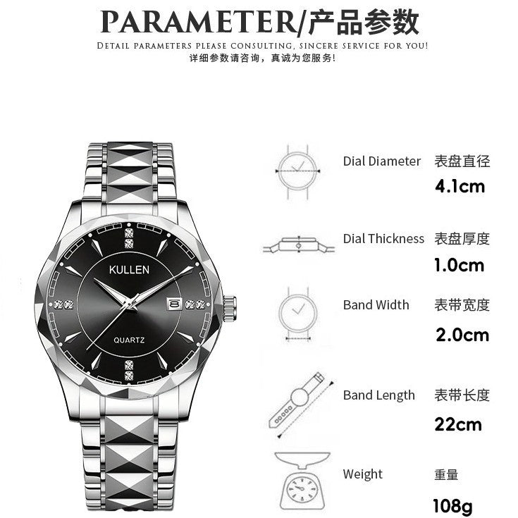 Cross-border Hot-Selling Men's Watch High-End Non-Mechanical Business Calendar Steel Band Watch High-End Men's Watch