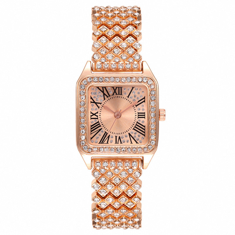 2025Foreign Trade Hot-Selling Women's Watch Square Diamond-Studded Fashion Women's Quartz Watch Square Roman Numeral Watch