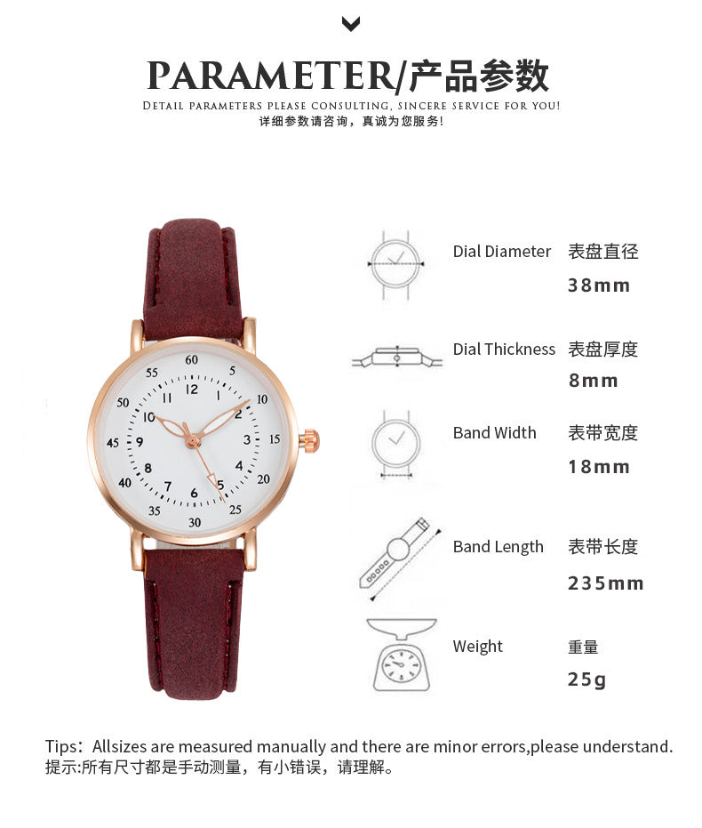 Cross-Border Hot-Selling Women's Fashion Simple Round Pointer High-End Versatile Fashion Watch Student Quartz Wristwatch