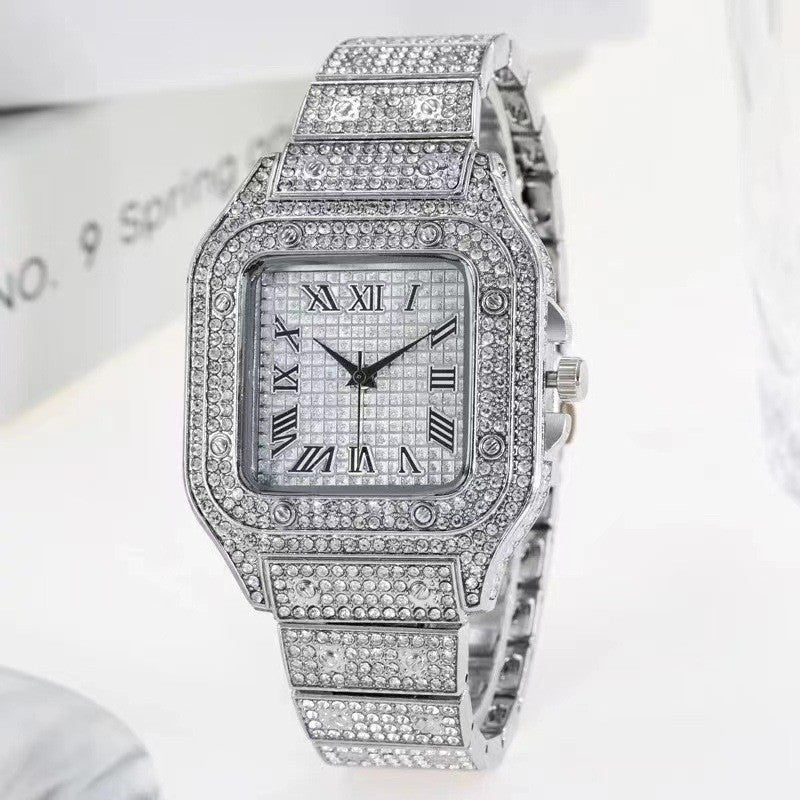 Cross-Border Square Watch Starry Sky Steel Band Inlaid Diamond European and American Men's Watch Dial Starry Sky Fashion Quartz Watch